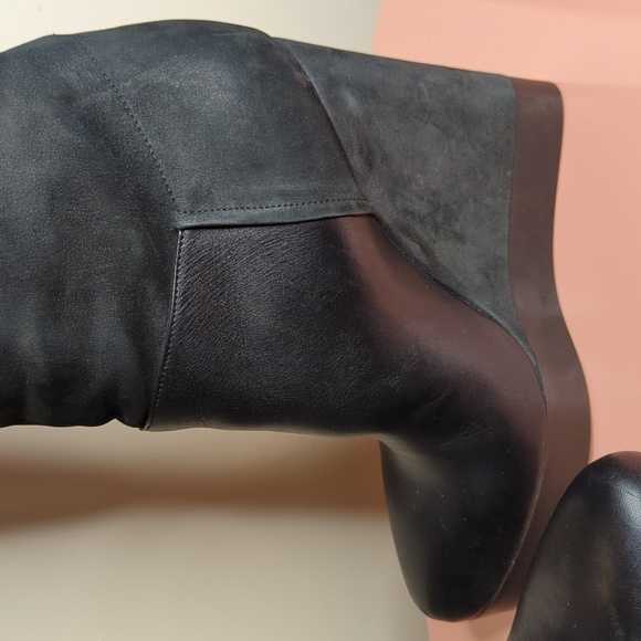 Vince Suede Nubuck Wedge Knee High Mob Wife Boots Made in Italy Black 9 US 40 EU - Picture 11 of 16